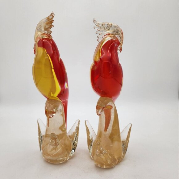 Pair of Murano Glass Cockatoo Bird Sculptures - Picture 2 of 8